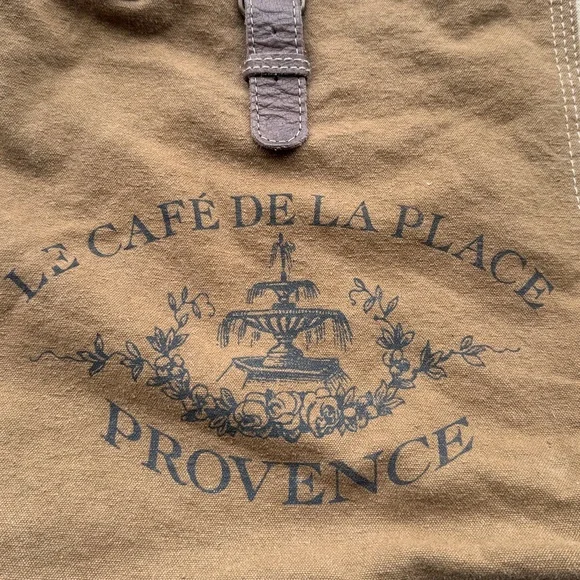Myra Tote Bag Brown Le Cafe De La Place Provence Cotton and Leather - Picture 4 of 14